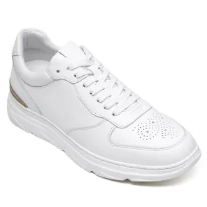 6 CM/ 2.36 Inches CMR CHAMARIPA  Casual Men's Elevator Sneakers - White Cowhide Leather Height Increase Shoes