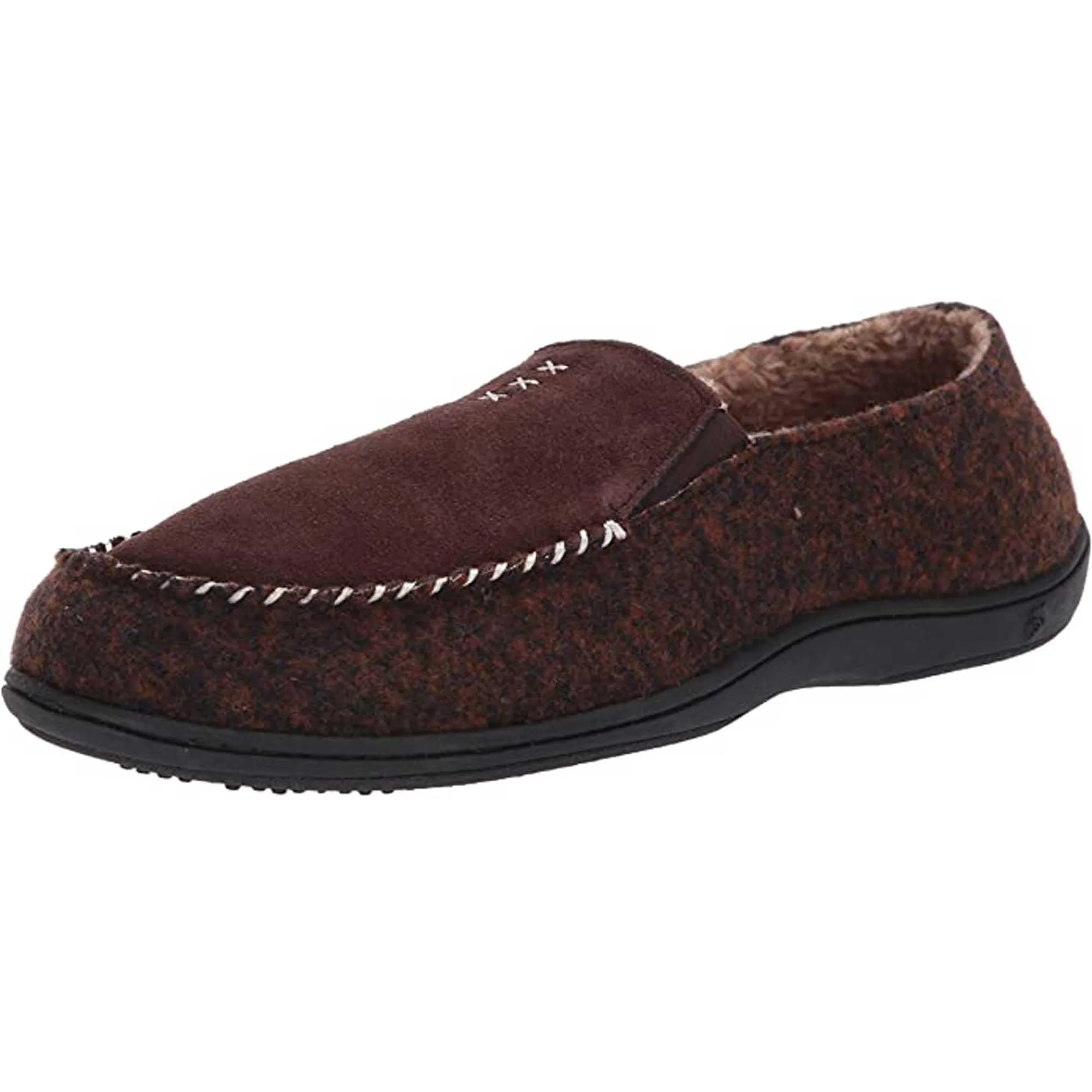 Acorn Men's Crafted Moc Slippers - Suede and Faux Wool, Walnut, X-Large | A19016WALMXL