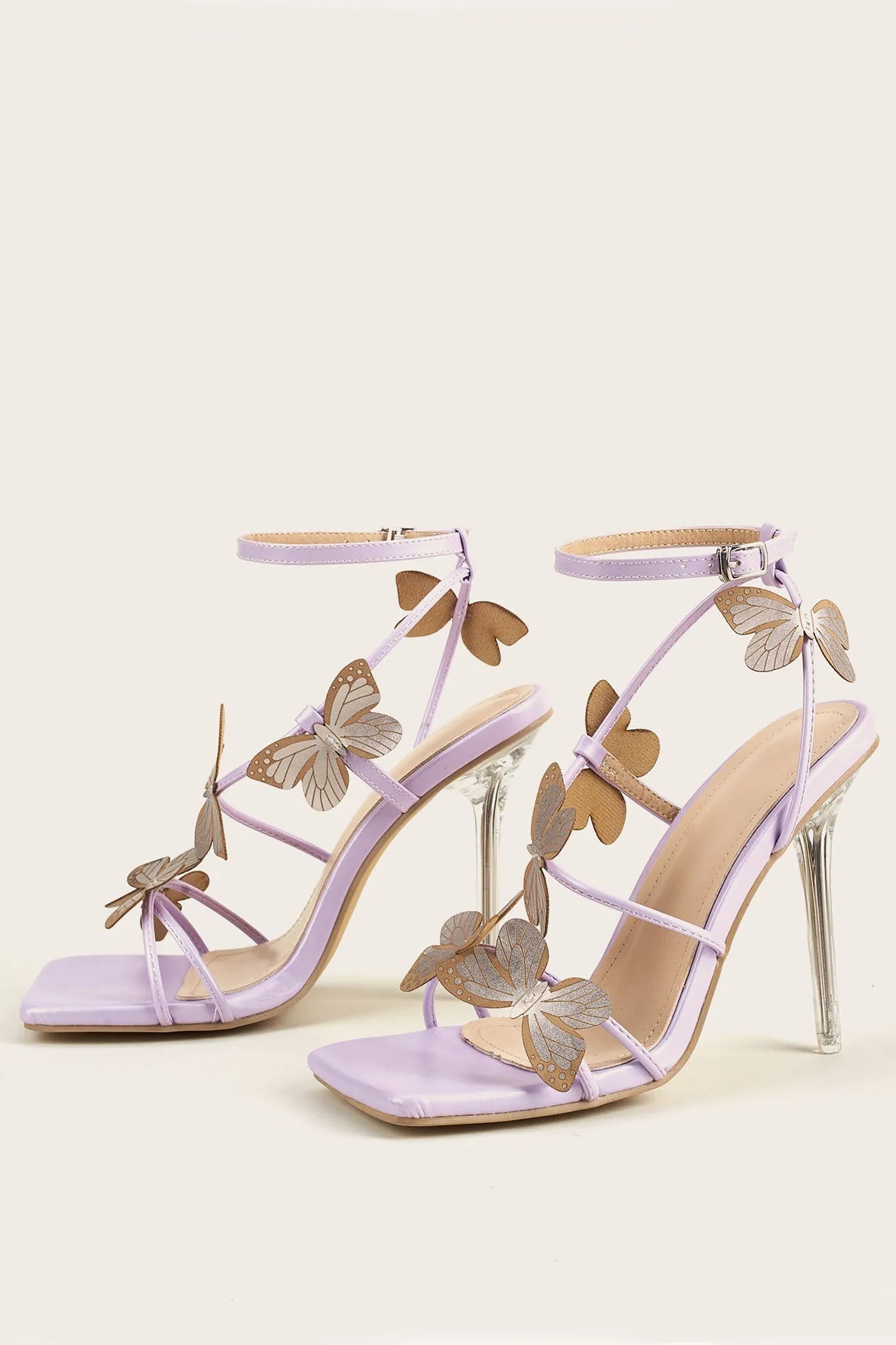 Amozae-Butterfly Square Toe Ankle Strap Stiletto High Heels