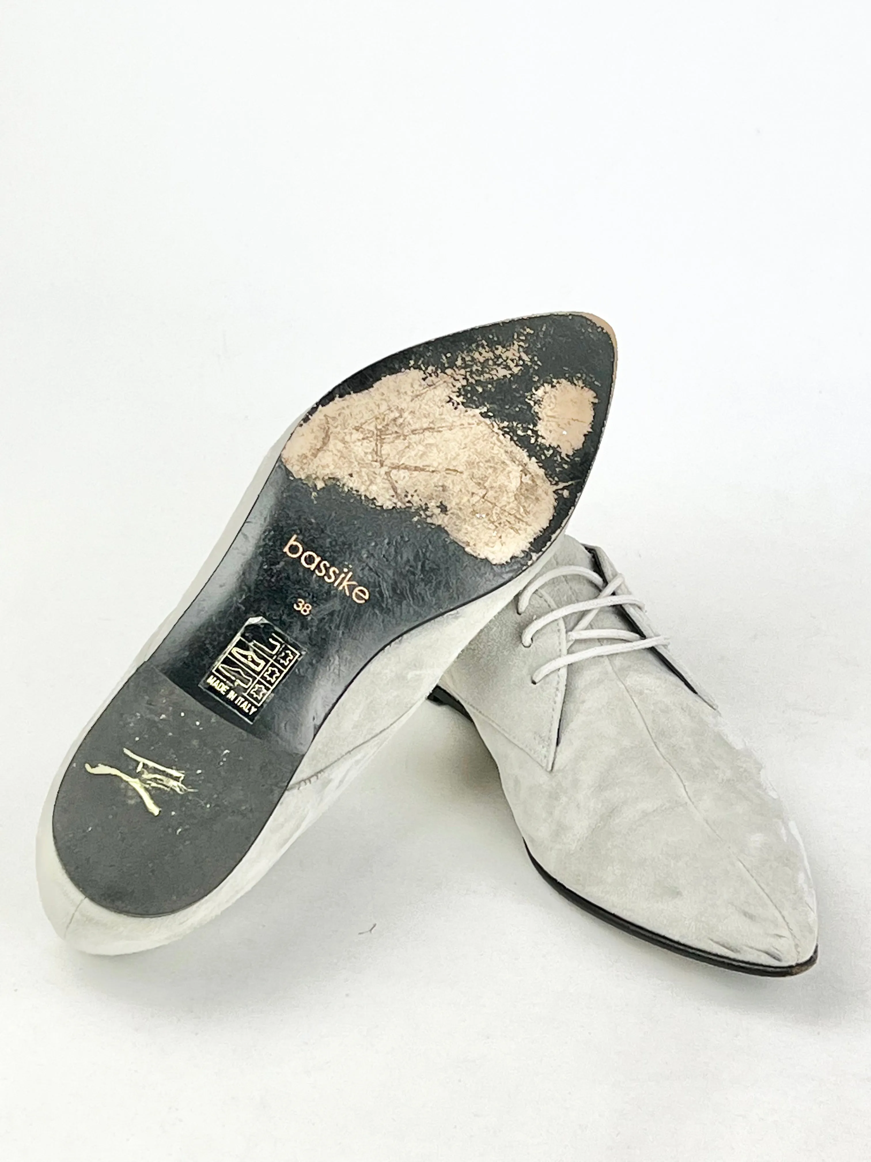 Bassike Grey Lace Up Suede Flat - EU38