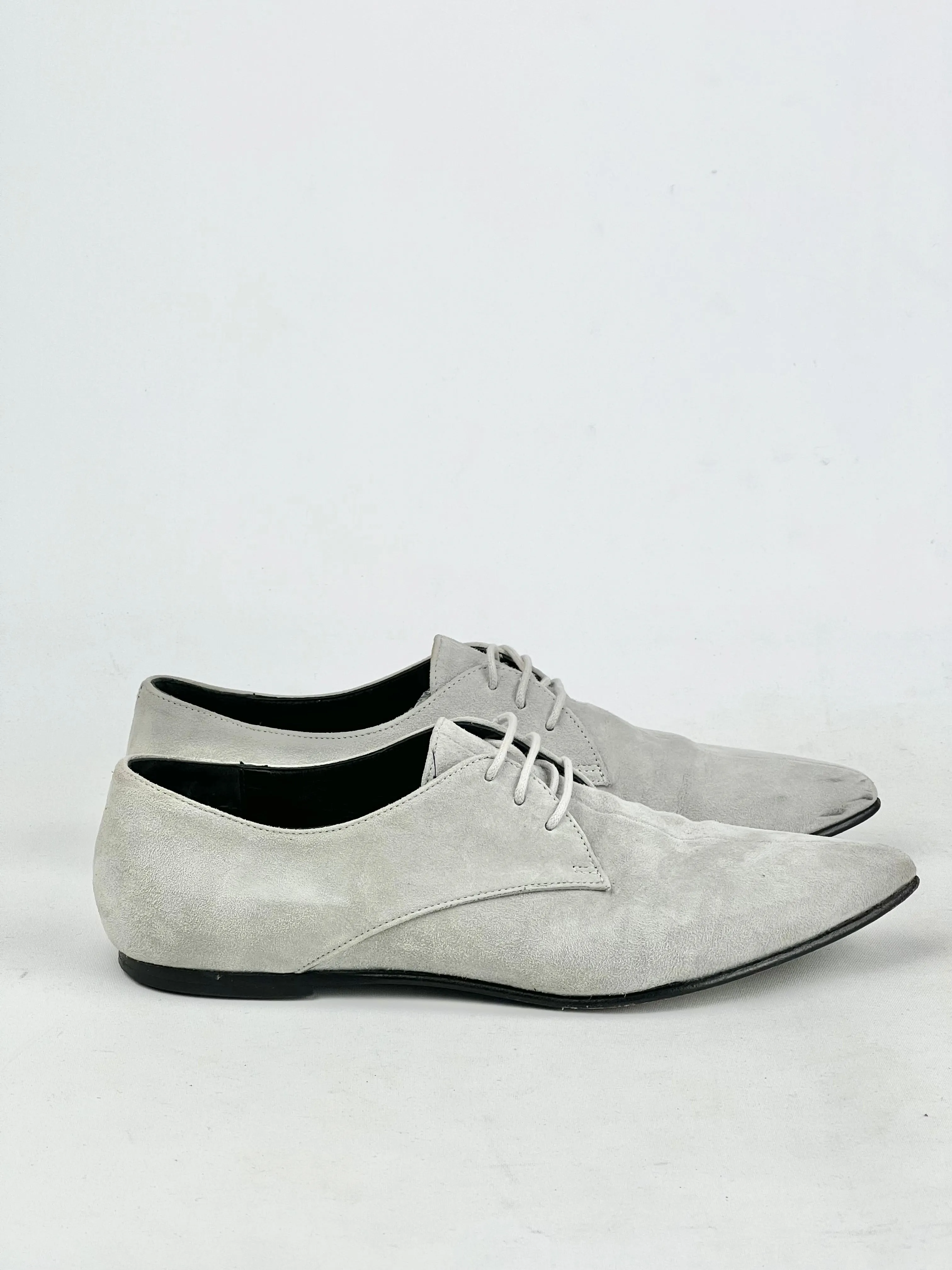 Bassike Grey Lace Up Suede Flat - EU38