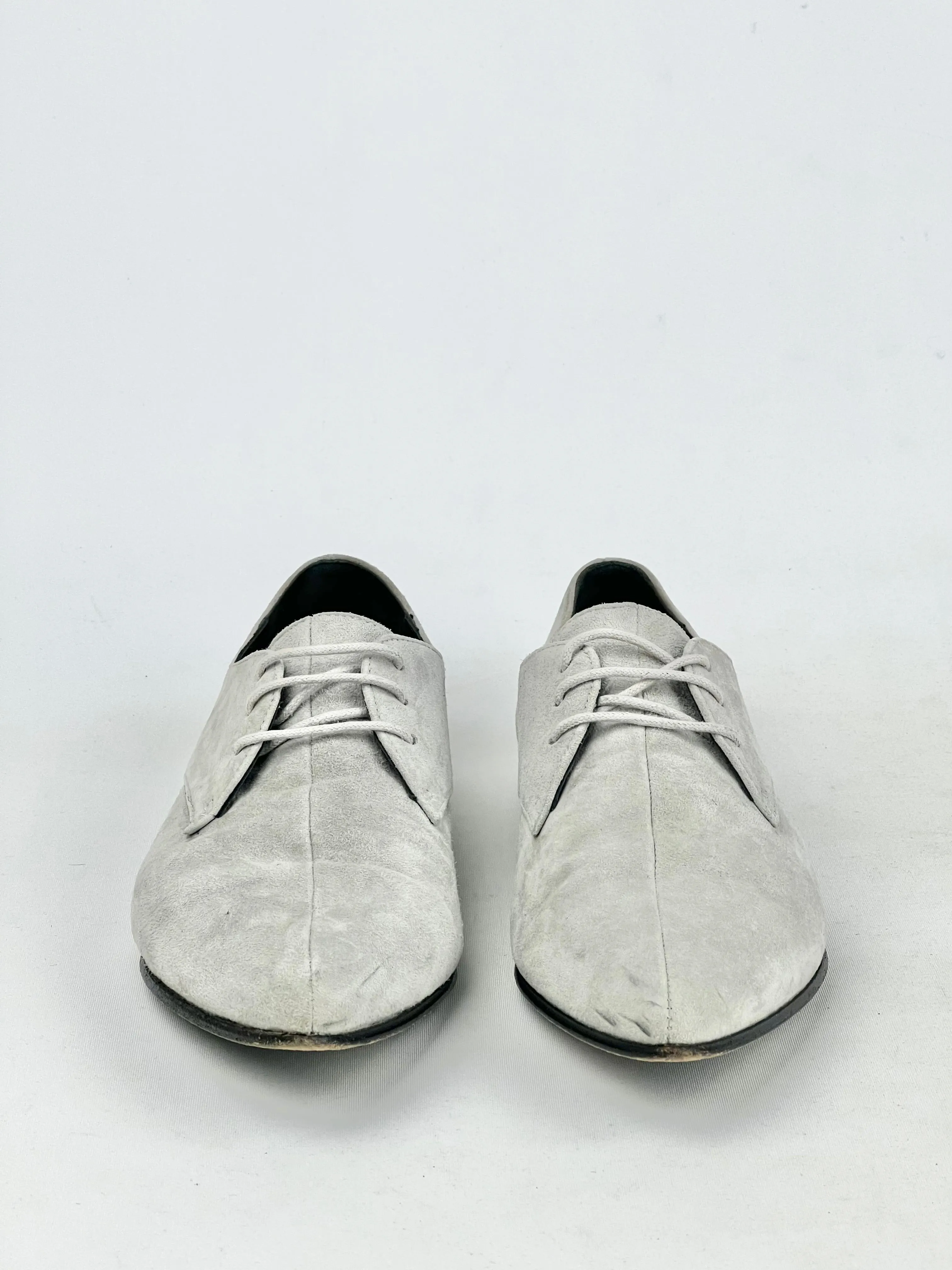 Bassike Grey Lace Up Suede Flat - EU38