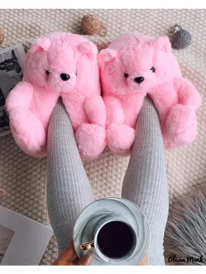 Bear Plush Indoor Outdoor Slipper Shoes Pink