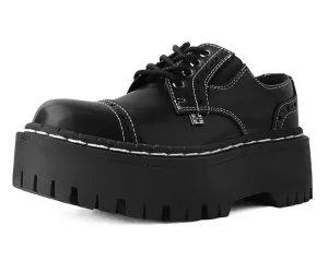 Black Burnished Contrast Stitch Double Decker Brogue