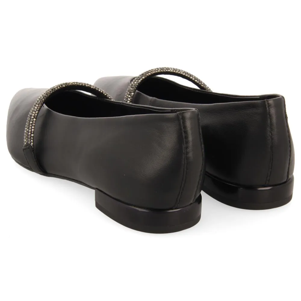 Black leather super soft ballerinas with crystals