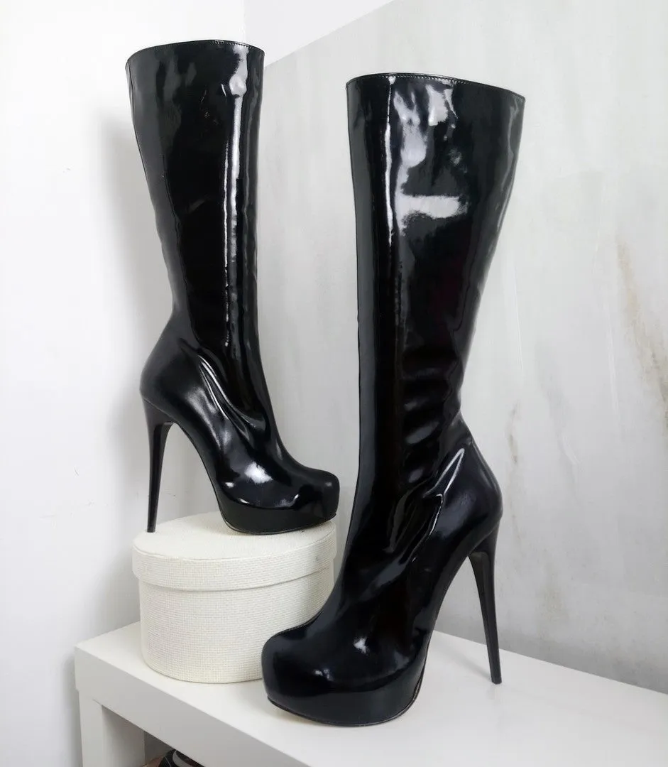 Black Patent Platform Long Boots