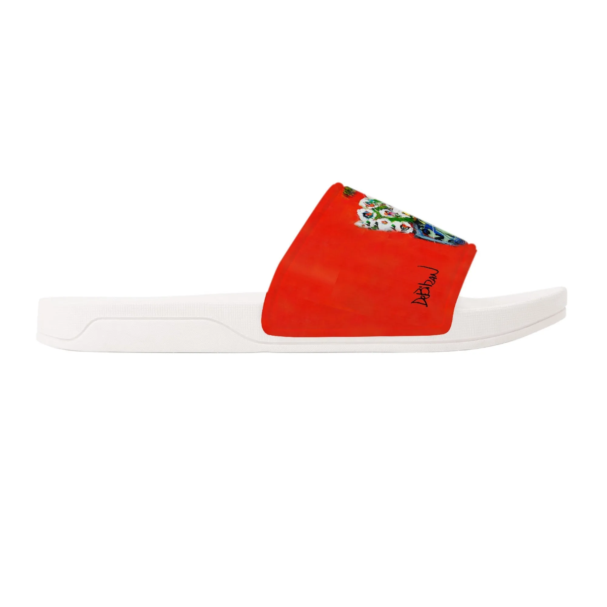 Bouquet Red Slide Sandals - White