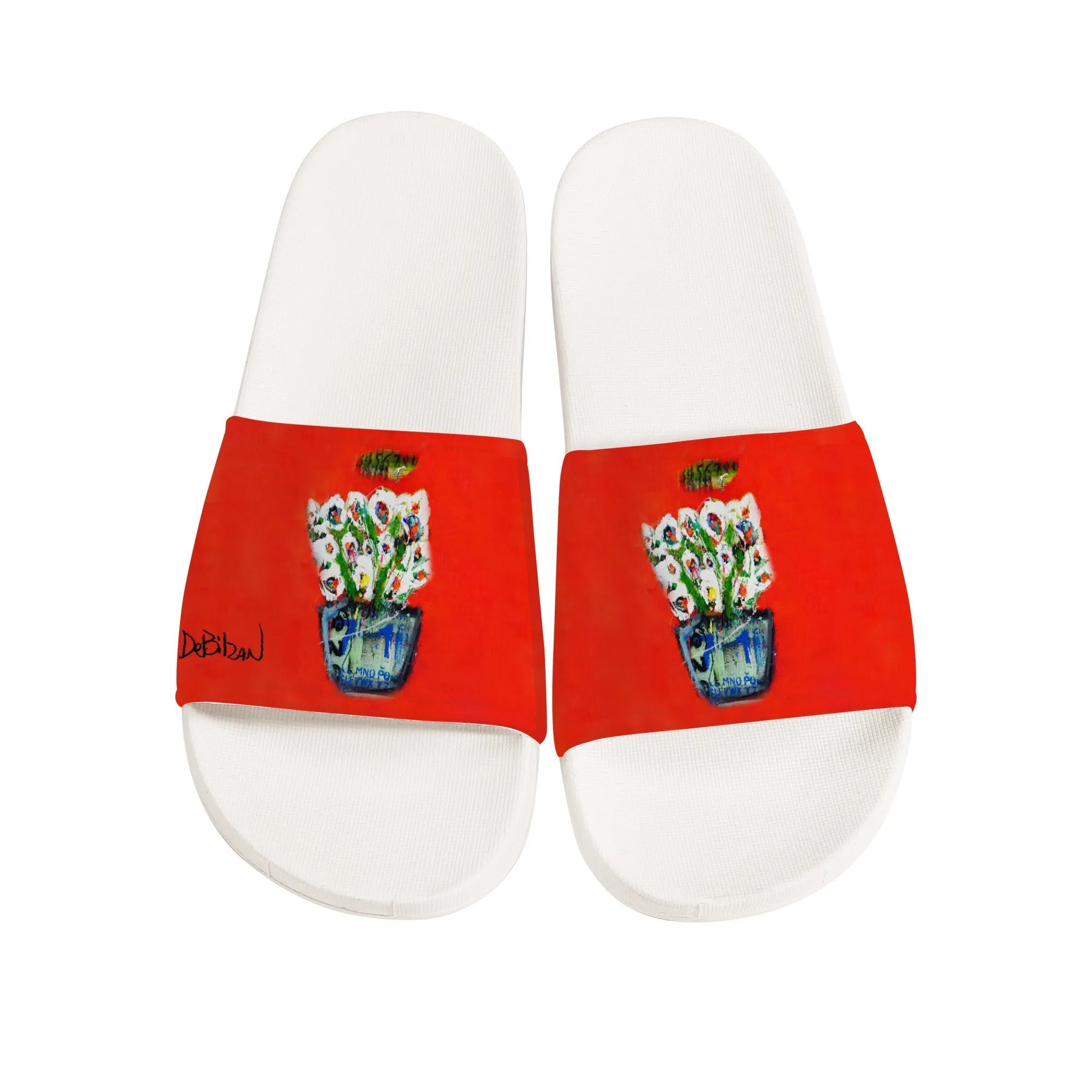 Bouquet Red Slide Sandals - White