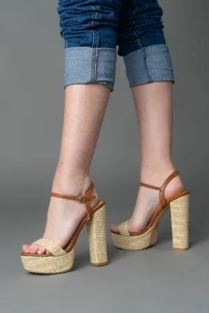 Cacciee Raffia Ankle Wrap Platform Heels