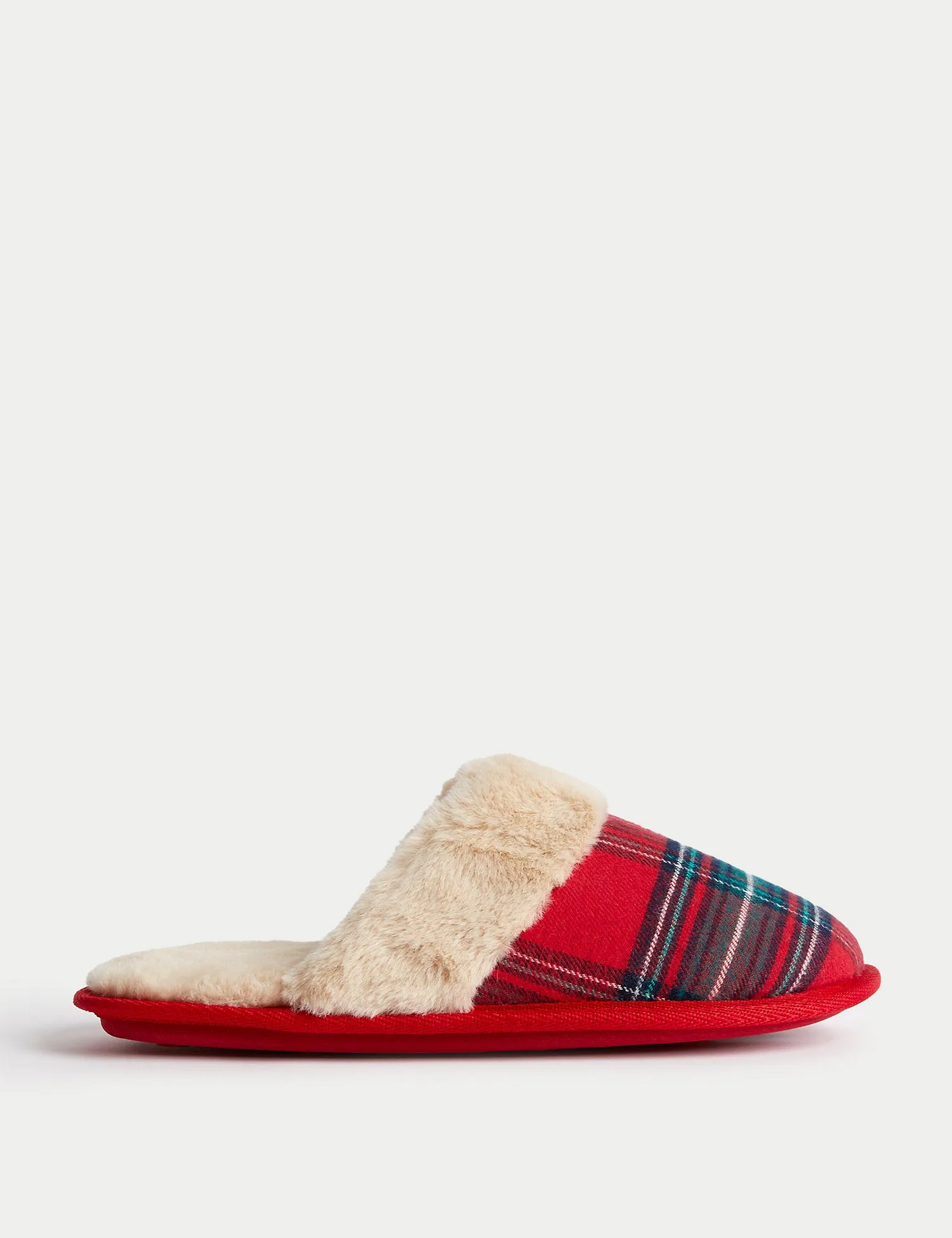 Checked Faux Fur Lined Mule Slippers