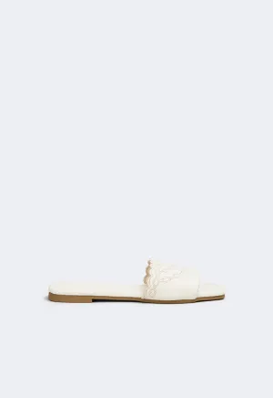 Choice Embroidered Pu Leather Flats Off White