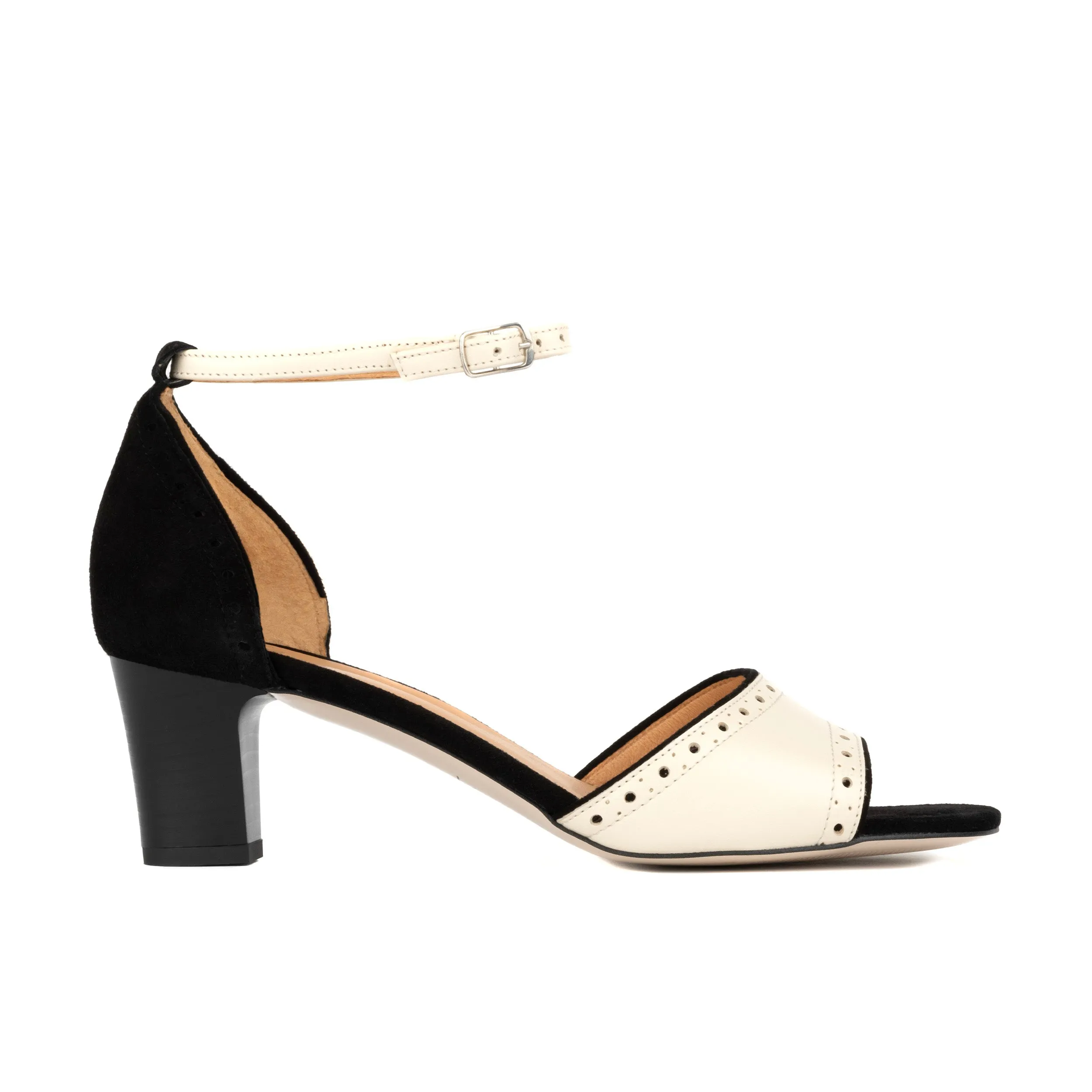 Croupier - Black Cream - Women's 2 inch heel ankle strap sandal in black & cream