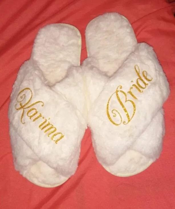 Custom Bride Bridesmaid Slippers Fluffy | Personalized Gifts | Bachelorette Party | Bridesmaid Gifts | Wedding Gifts | Bridal Shower