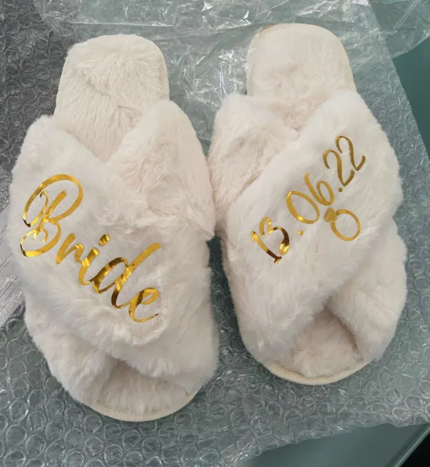 Custom Bride Bridesmaid Slippers Fluffy | Personalized Gifts | Bachelorette Party | Bridesmaid Gifts | Wedding Gifts | Bridal Shower