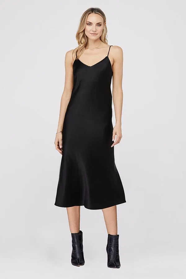 David Lerner - Kate Bias Slip Dress w/ Chain Detail in Black