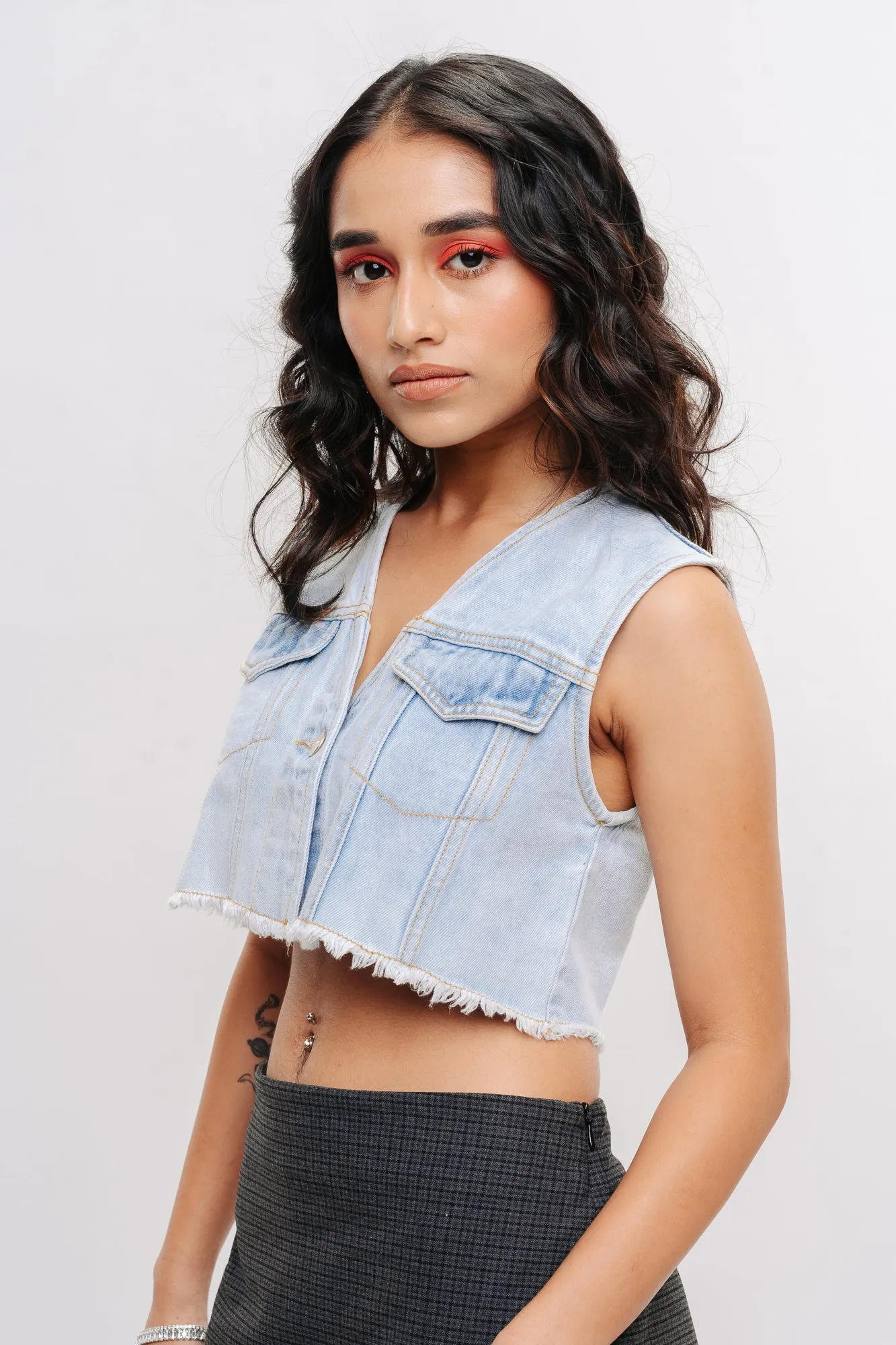 Denim Cropped Vest