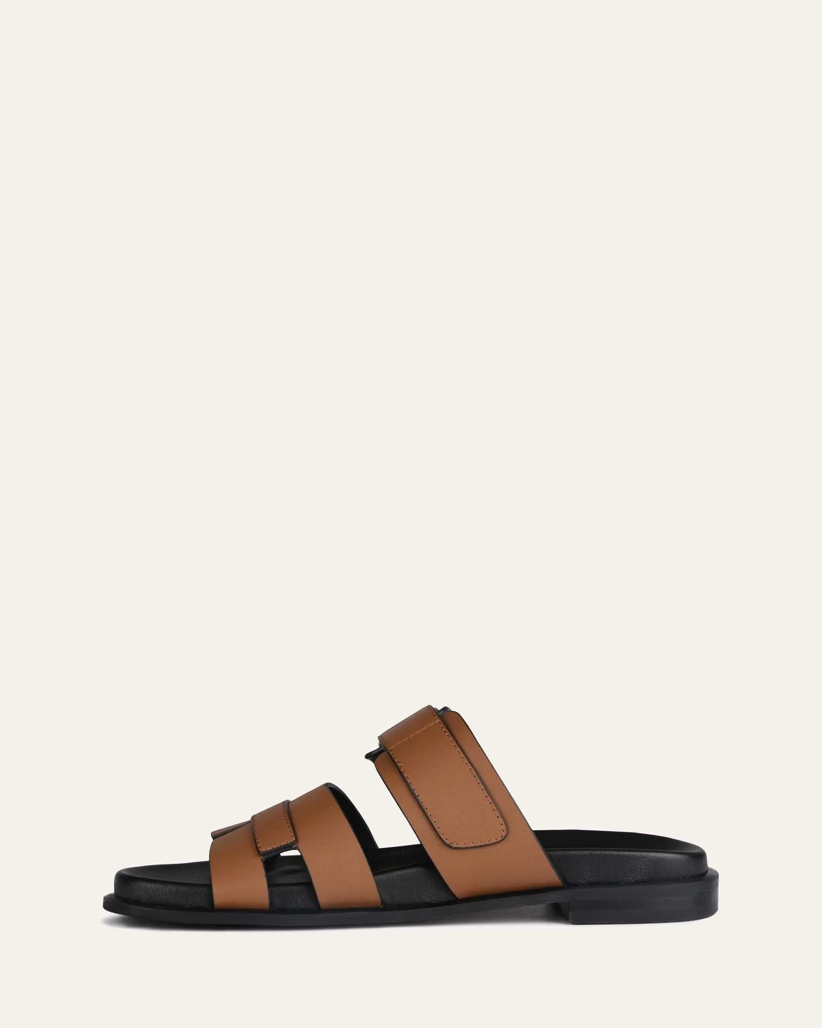 HENDRIX FLAT SLIDES DARK TAN LEATHER