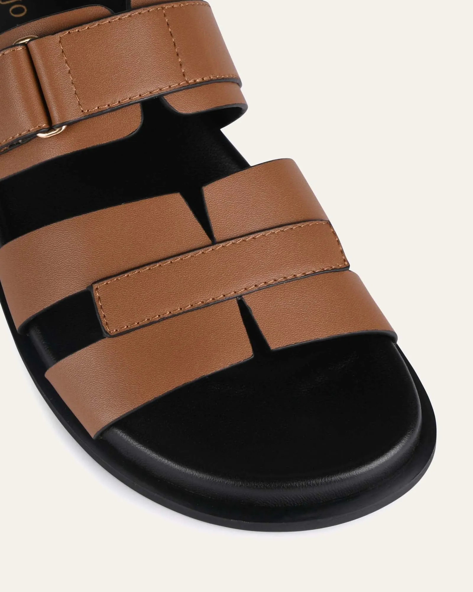 HENDRIX FLAT SLIDES DARK TAN LEATHER