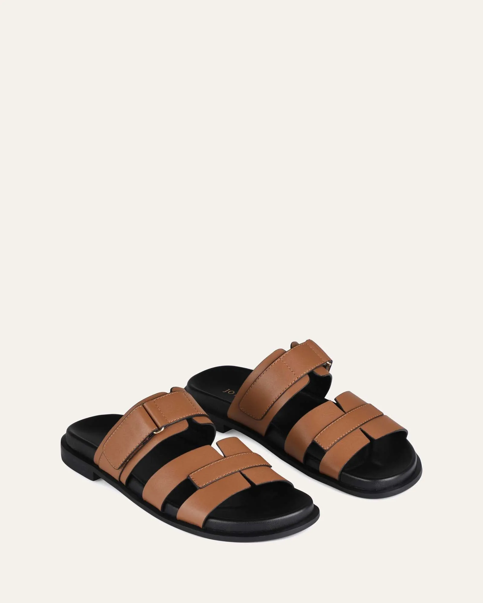 HENDRIX FLAT SLIDES DARK TAN LEATHER