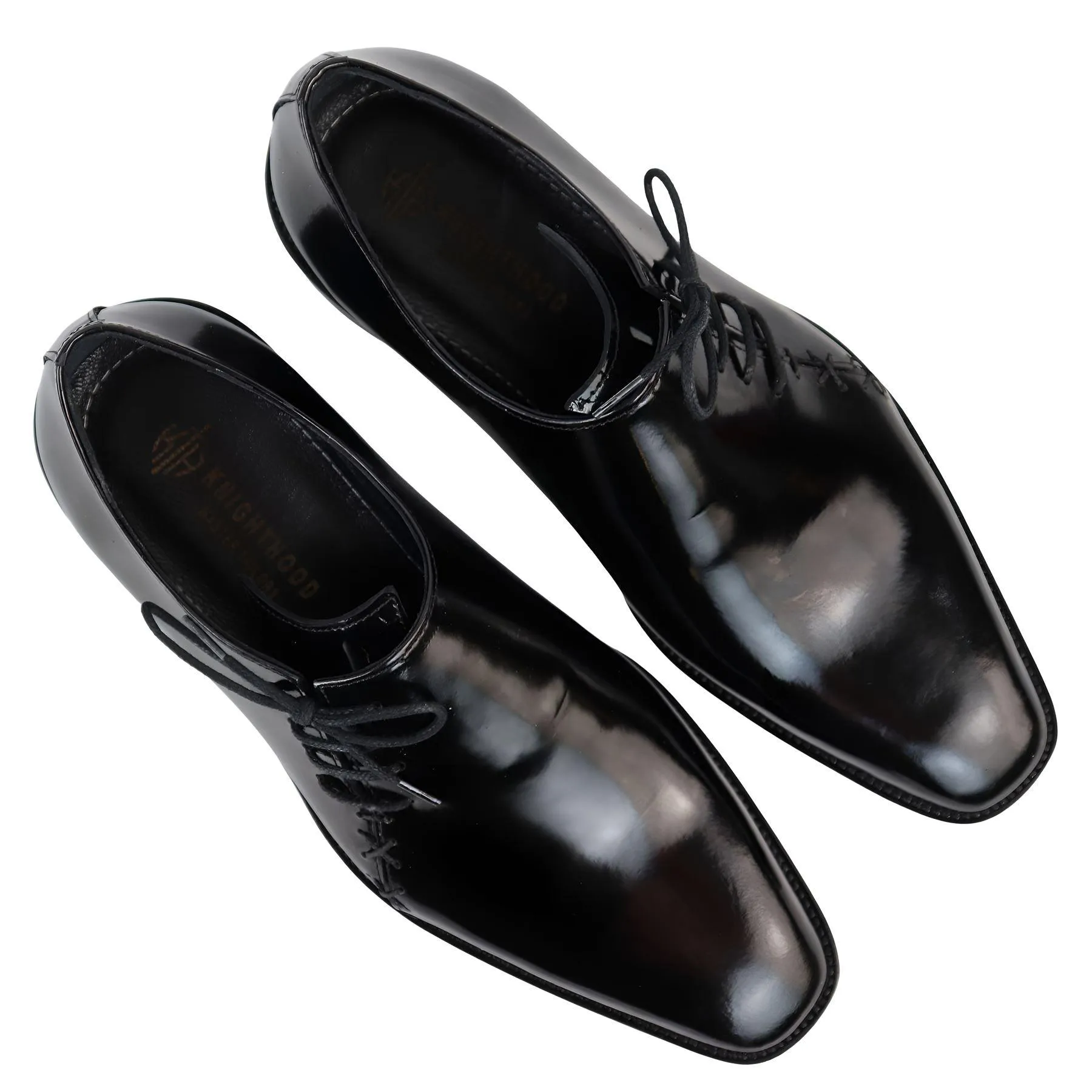 Men's Black Patent Derby Shoes Brogues Angled Laces Genuine Leather Formal Dress Shoe