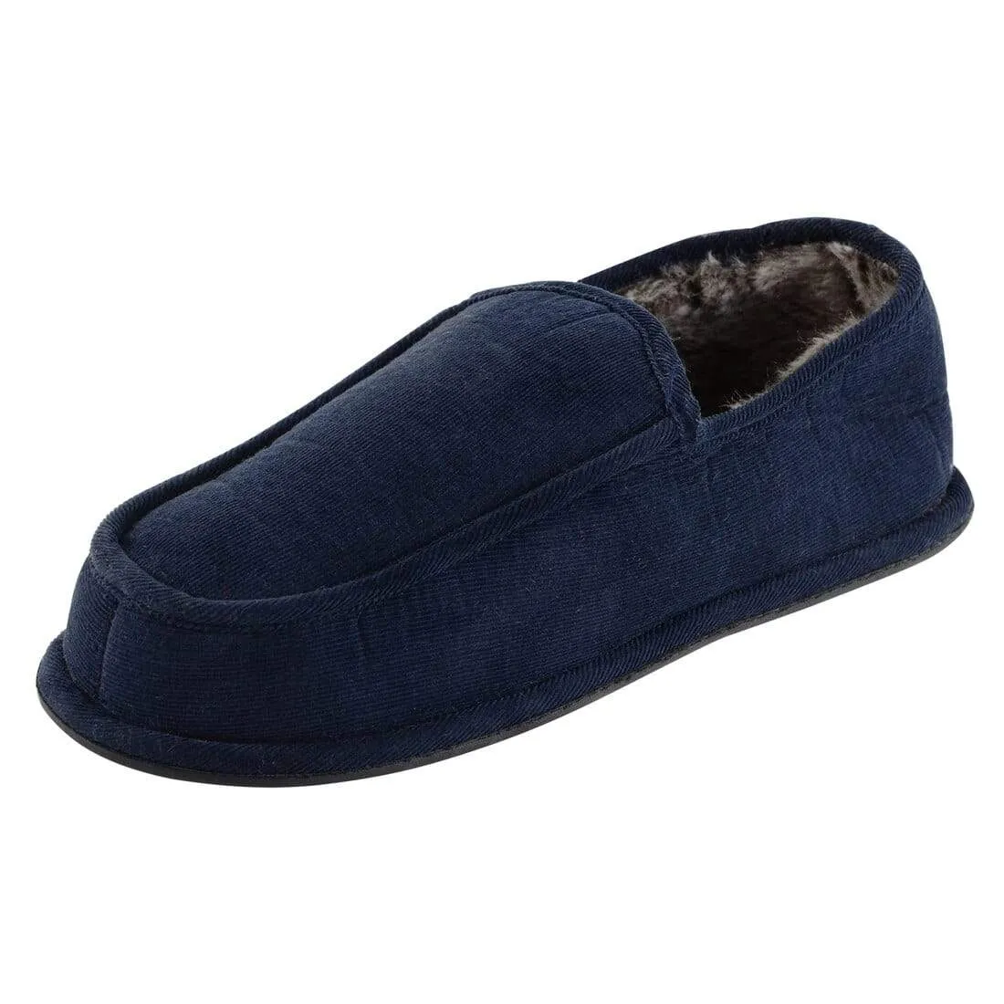 Mens Cord Slippers With Faux Fur Lining and Non-Slip Sole