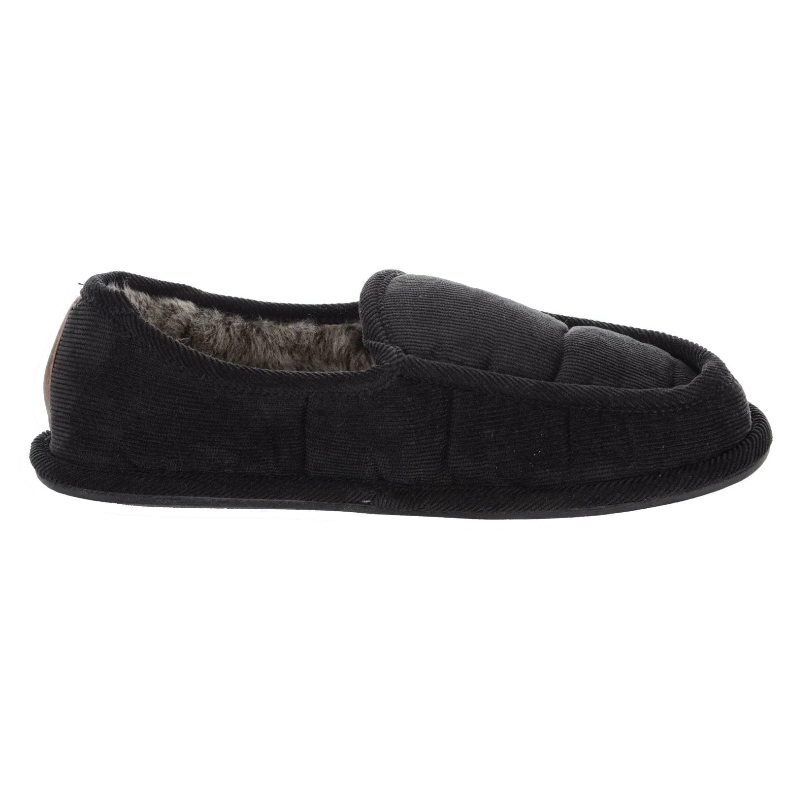 Mens Cord Slippers With Faux Fur Lining and Non-Slip Sole