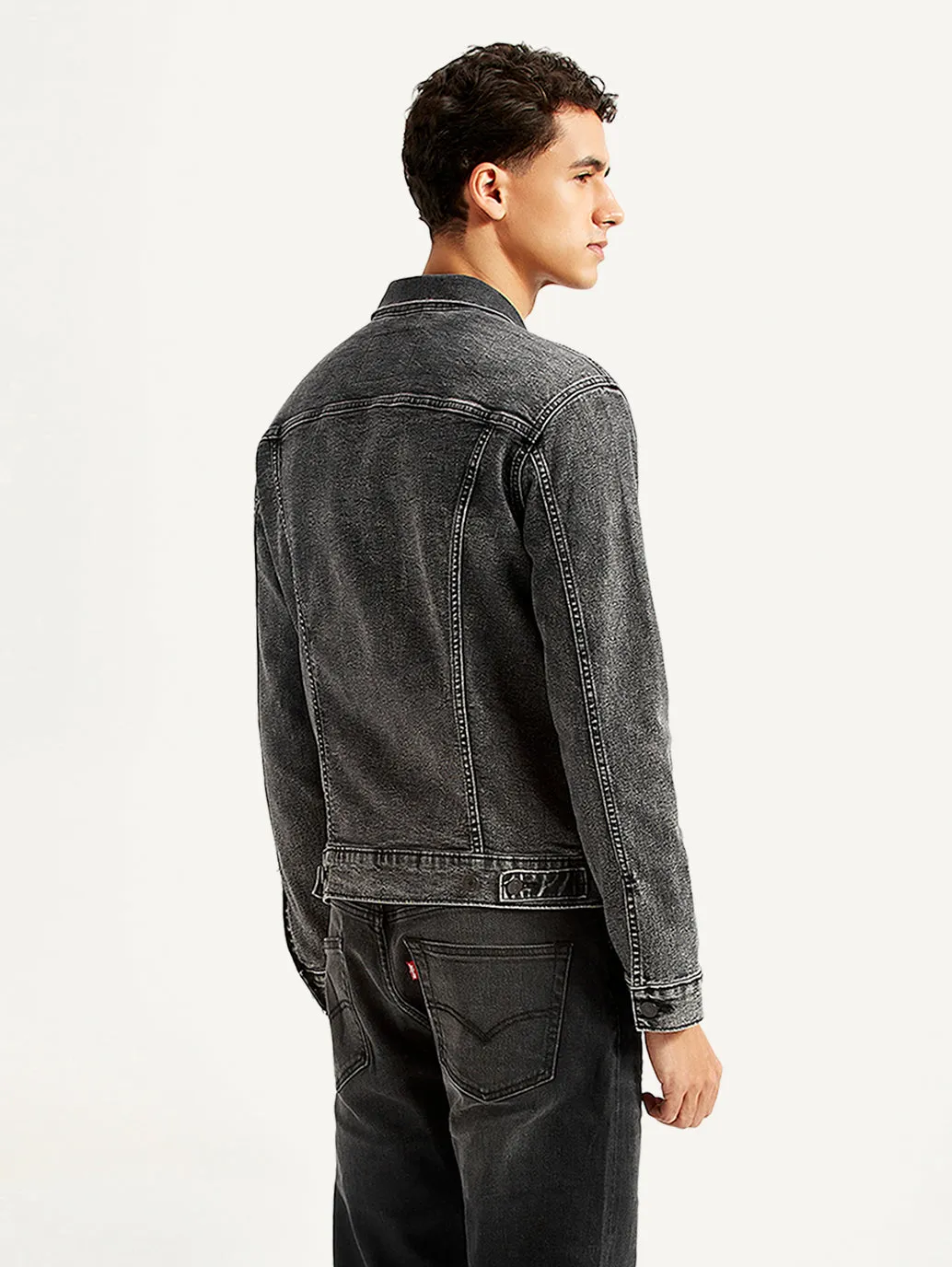 Men's Solid Charcoal Grey Denim Jacket