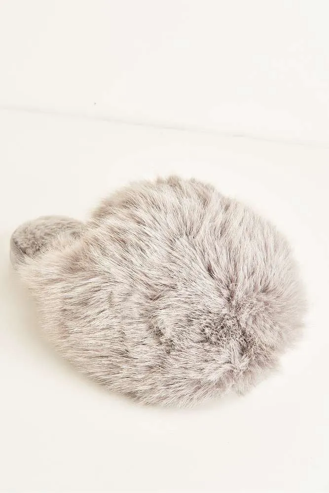 Mimi Fluffy Flat Slippers in Grey