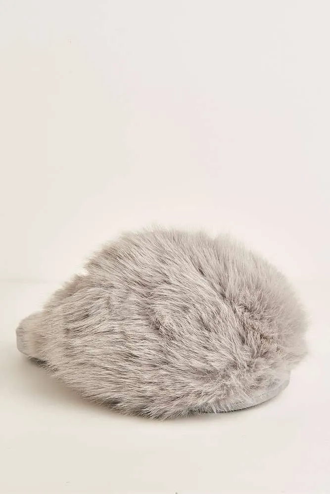 Mimi Fluffy Flat Slippers in Grey