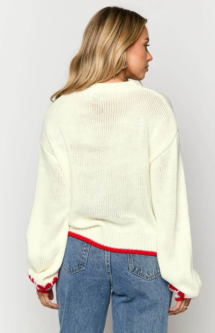 Norva White Heart Sleeve Sweater