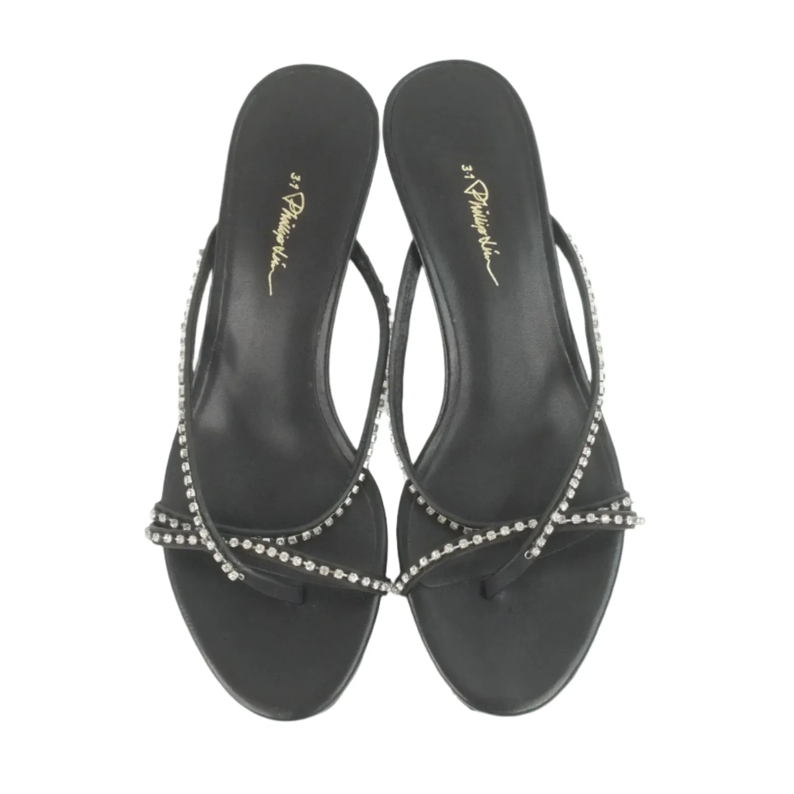 Philip Lim Heels Black Leather Crystal 37