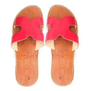 Pink Leather Sandales H Shaped