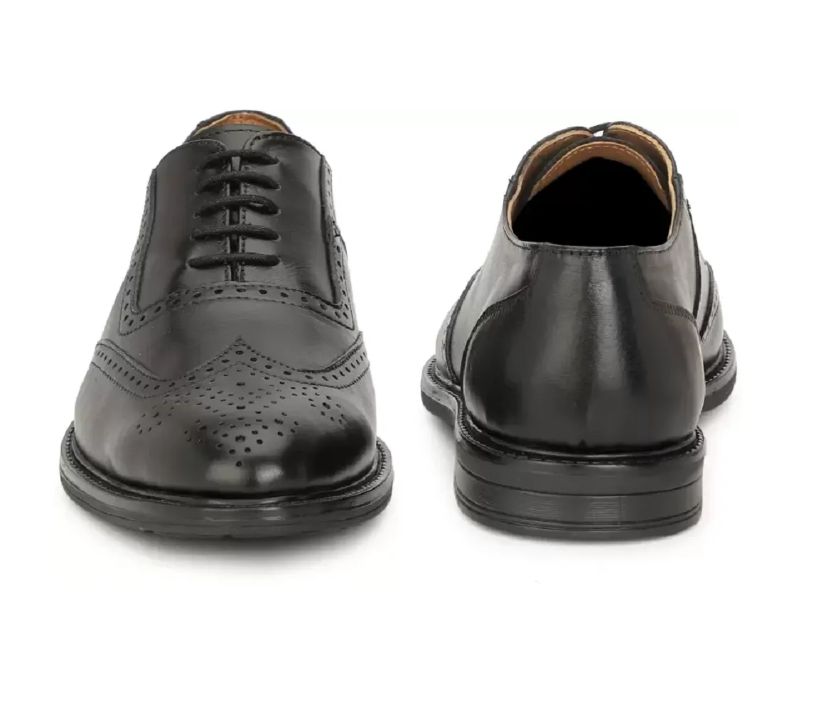 Pure Leather Brogues Shoes For Men(Color-Black)(UK Size- 7)