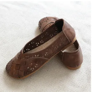 Retro Handmade Hollow Breathable Soft Slip-on Flats