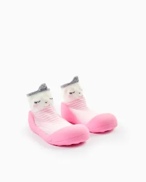 Steppies Socks-Slippers for Baby Girls 'Princess', White/Pink