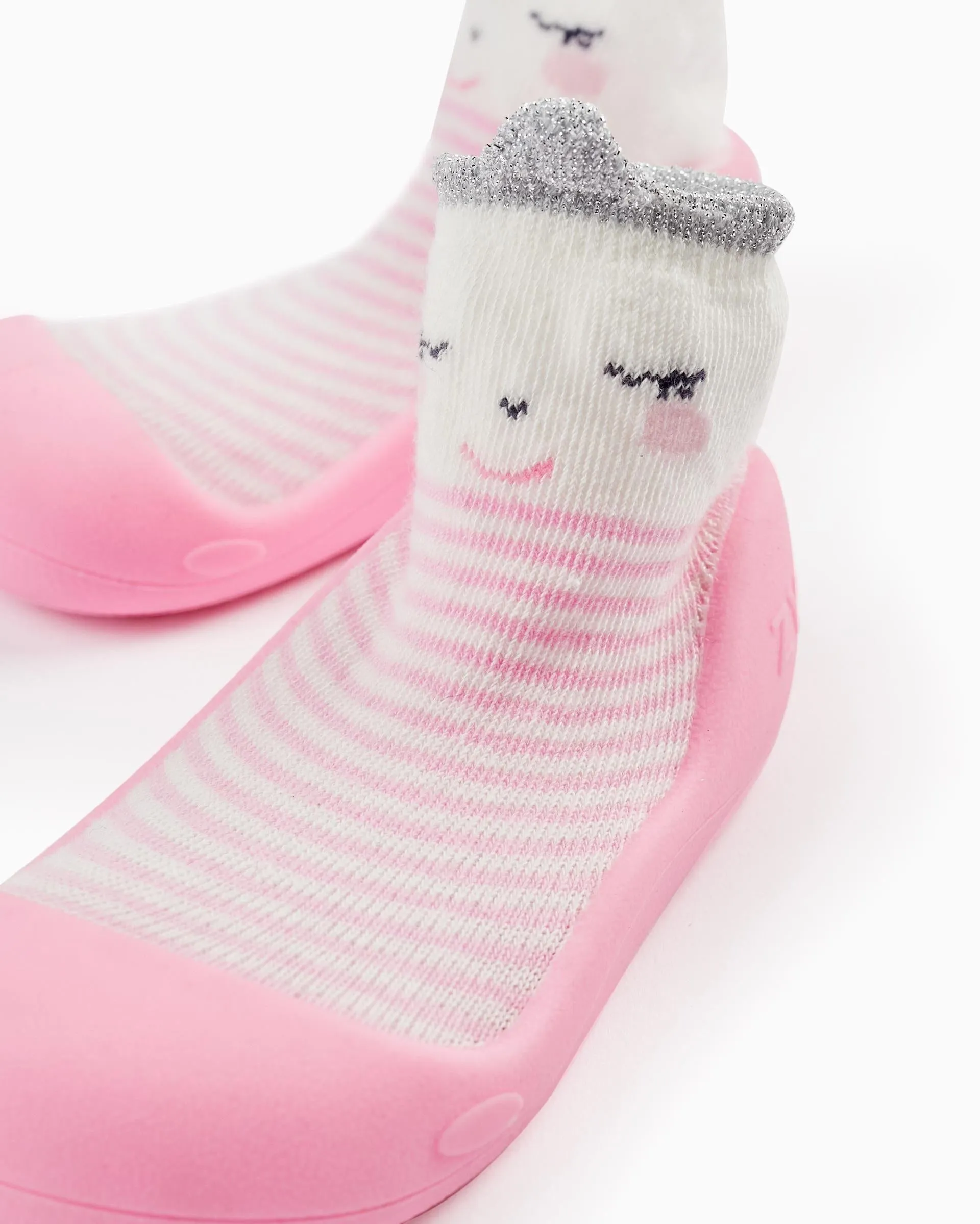 Steppies Socks-Slippers for Baby Girls 'Princess', White/Pink