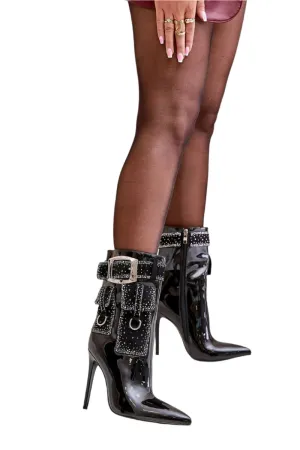 TEEK - Black Cargo Buckle Heeled Boots