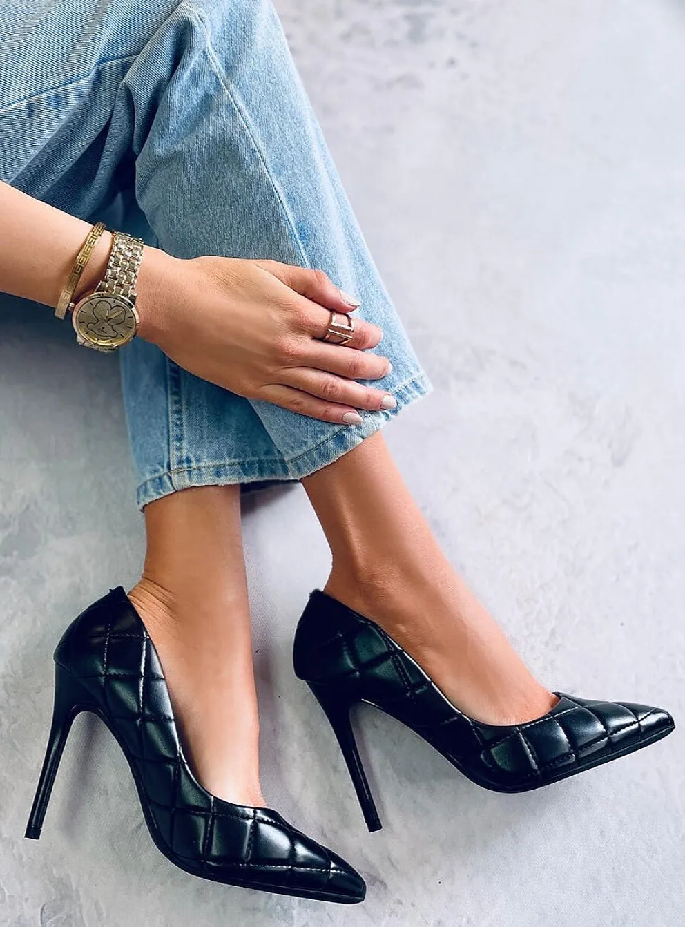 TEEK - Black Quilt Stitch Pumps