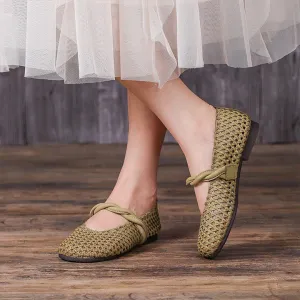 Women Handmade Woven Leather Flats